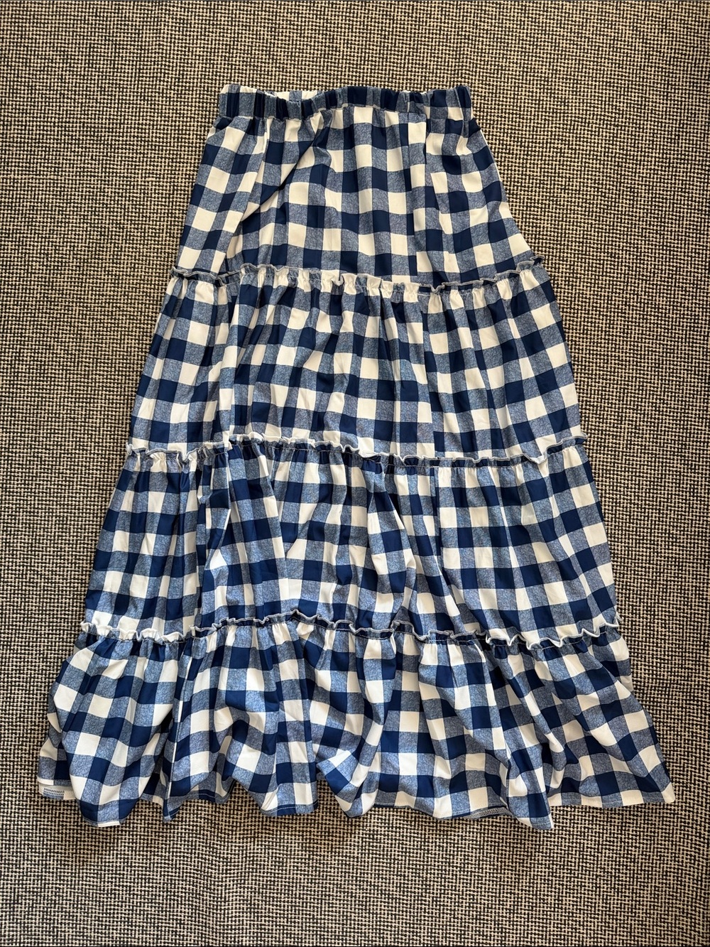 Blue and White Gingham Tiered Maxi Skirt